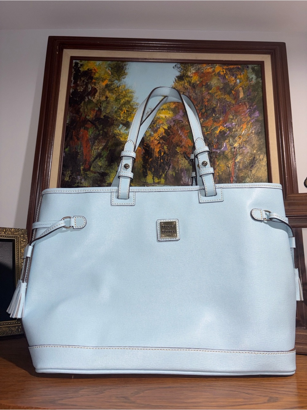 Dooney & Bourke Pale Blue Leather Tote with Tassel